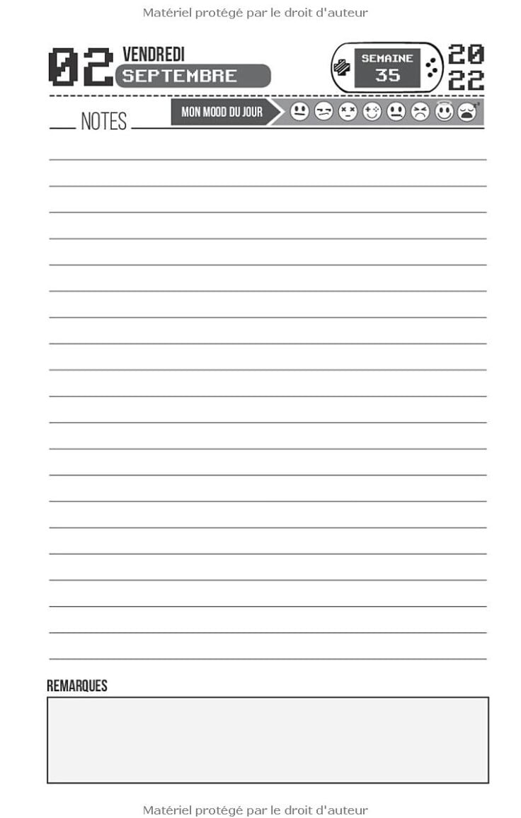 Agenda Scolaire 2022 2023 Gamer - Planificateur journalier 1 jour par page