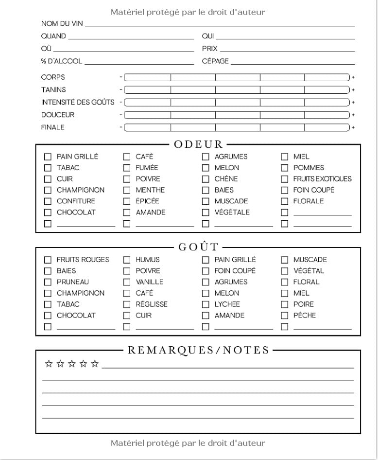 À votre santé : Carnet de dégustation de vins
