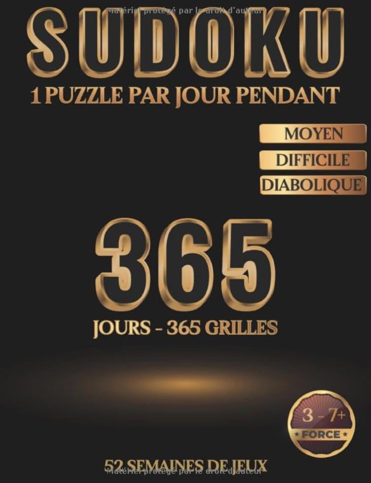 Livre de Sudoku Adulte Grand Format - 1 Puzzle par jour pendant 365 jours - Moyen Difficile Diabolique
