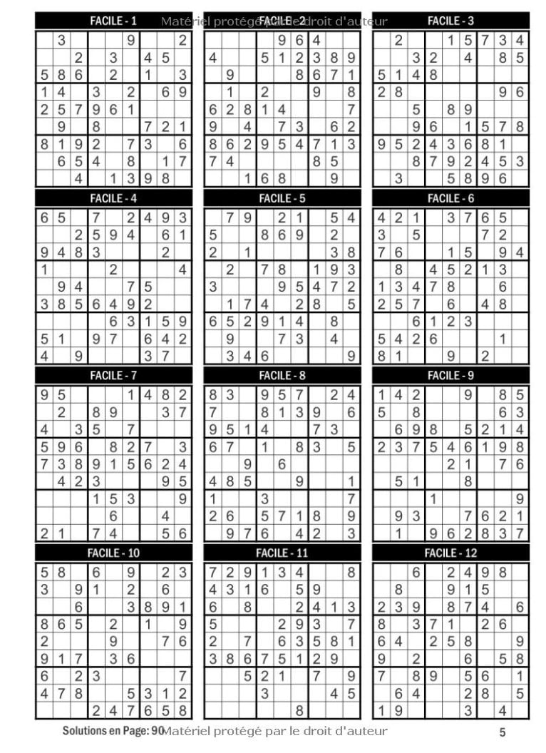 1 000+ Grilles de Sudoku pour Tous les Niveaux Plus Un millier de Sudoku - 5 Niveaux de Difficulté & Solutions Complètes
