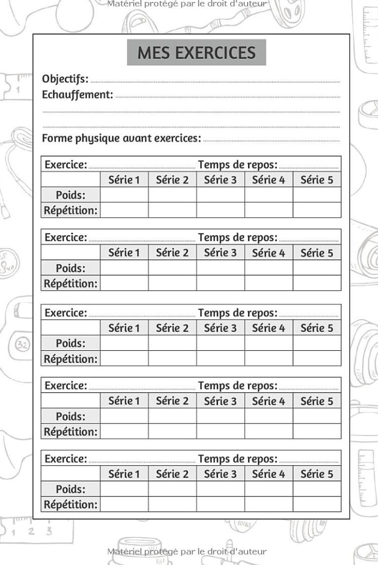 Carnet d'Entrainement Musculation journal pour Suivre et comptabiliser les entrainements de fitness