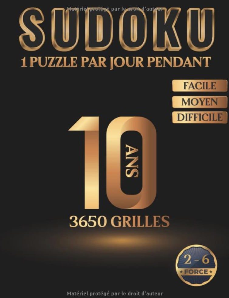 Livre de Sudoku Adulte Grand Format - 1 Puzzle par jour pendant 10 ans - 3650 grilles