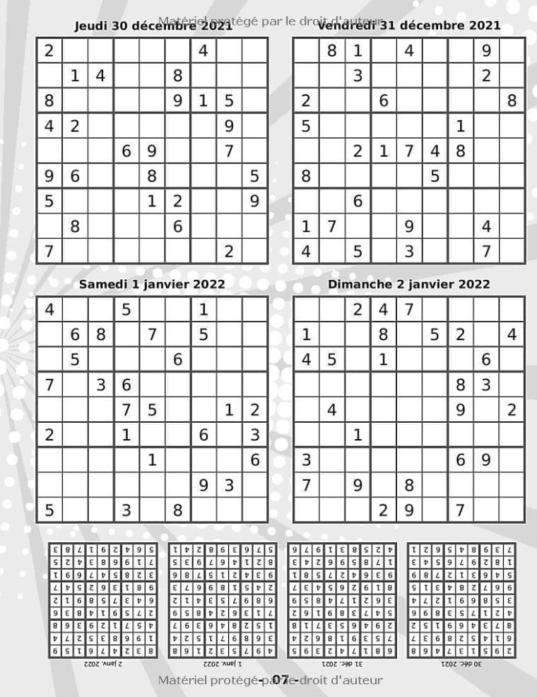Sudoku 2022 - Calendrier 1 par jour - Livre Sudoku Adulte Grand Format - Moyen Difficile Diabolique