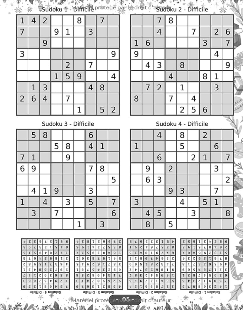 Joyeux Noël - Grand livre de Sudoku pour adultes - 500 Puzzles - Difficile à Expert
