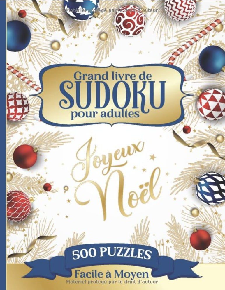 Joyeux Noël - Grand livre de Sudoku pour adultes - 500 Puzzles - Facile à Moyen