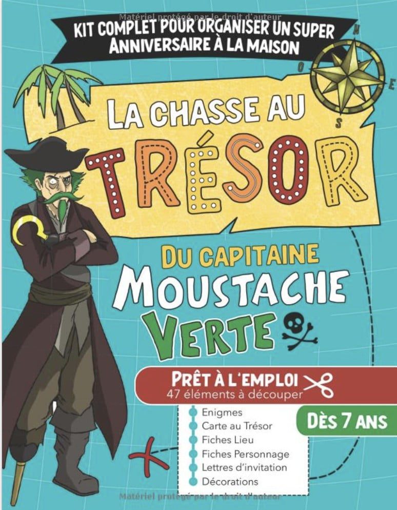 La chasse au trésor du Capitaine Moustache Verte Chasse au trésor enfant anniversaire 7 - 10 ans / Jeu prêt à l'emploi