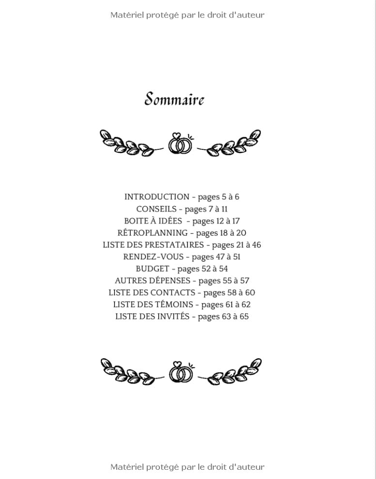 Organisateur de Mariage Guide à remplir pour préparer et organiser au mieux de votre jour J sans stress