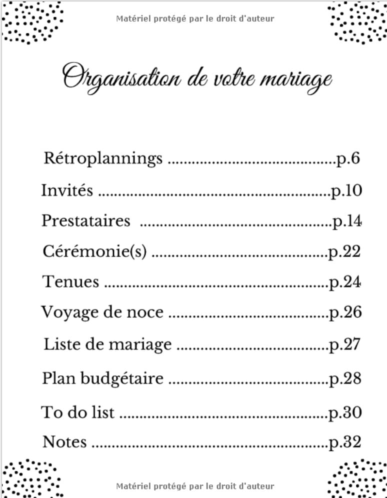 Plannificateur de mariage Carnet pré-rempli qui vous aidera dans vos préparatifs de mariage