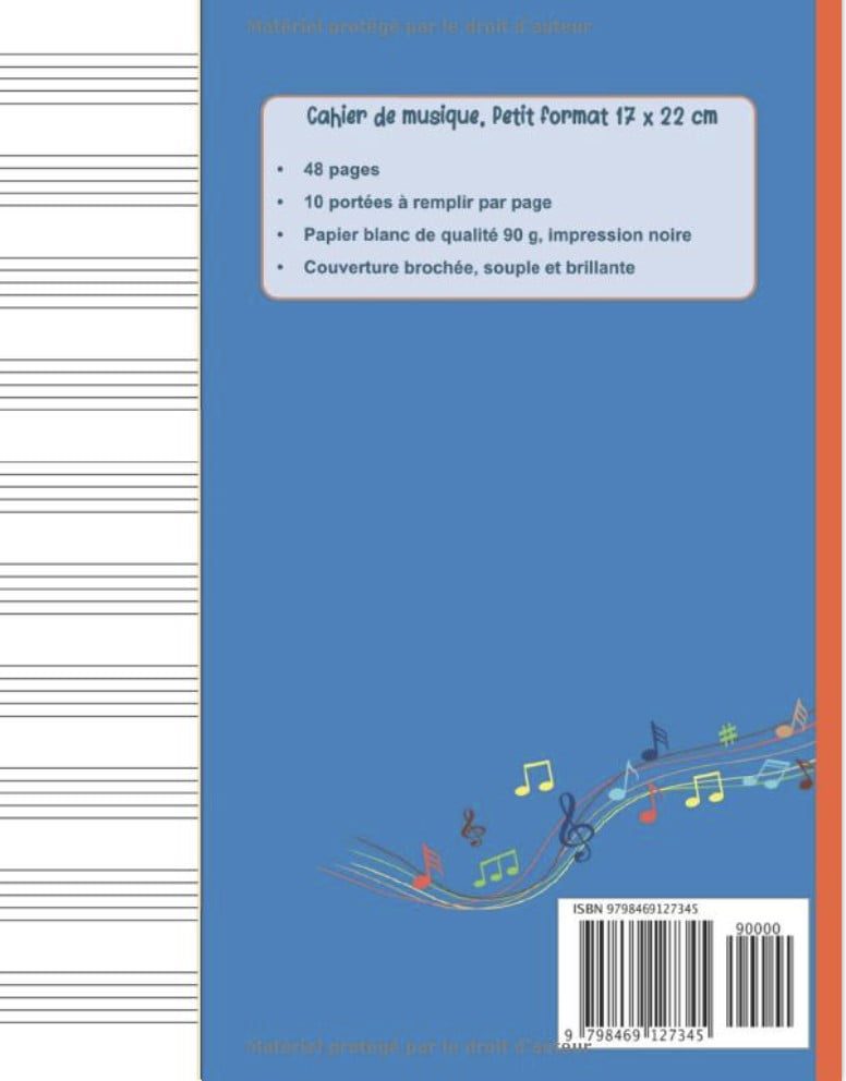 Cahier de musique Petit format 17 x 22 cm 48 pages