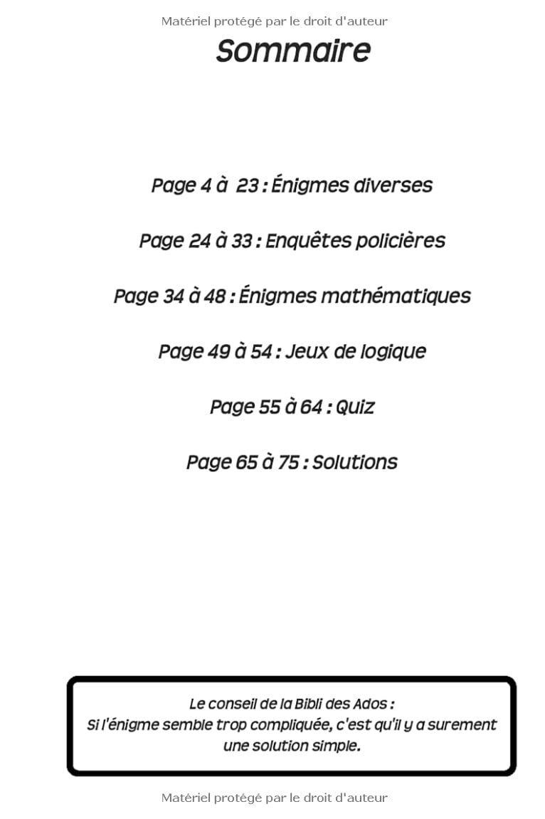 Énigmes pour Ados Malins 200 Casse-têtes, Enquêtes policières et jeux de logique à résoudre (+solutions)