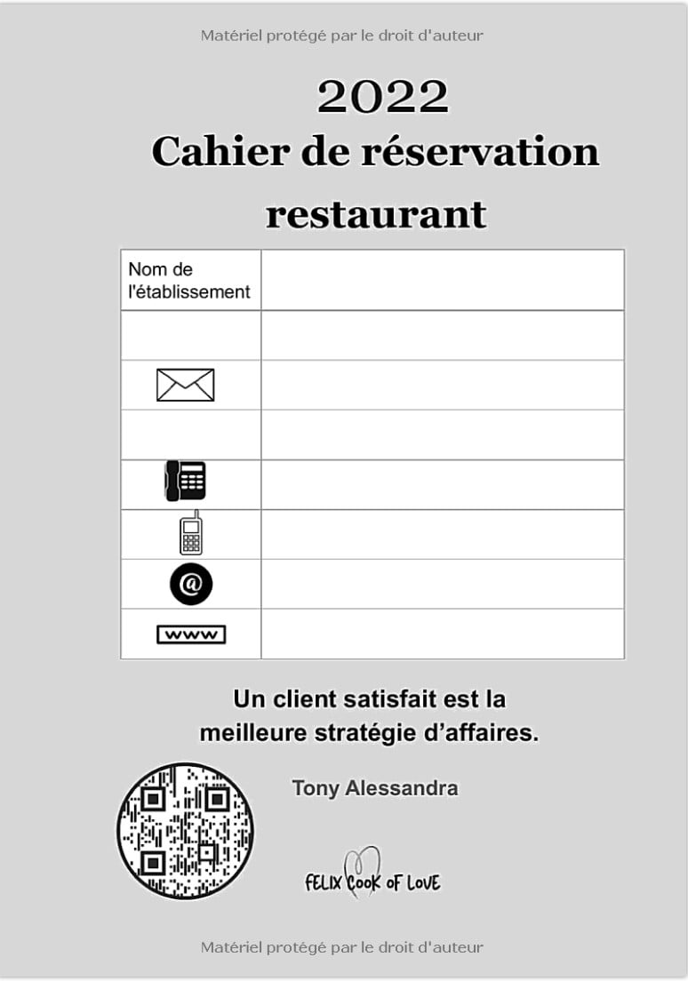 Cahier de réservation restaurant Une page par jour, format A4