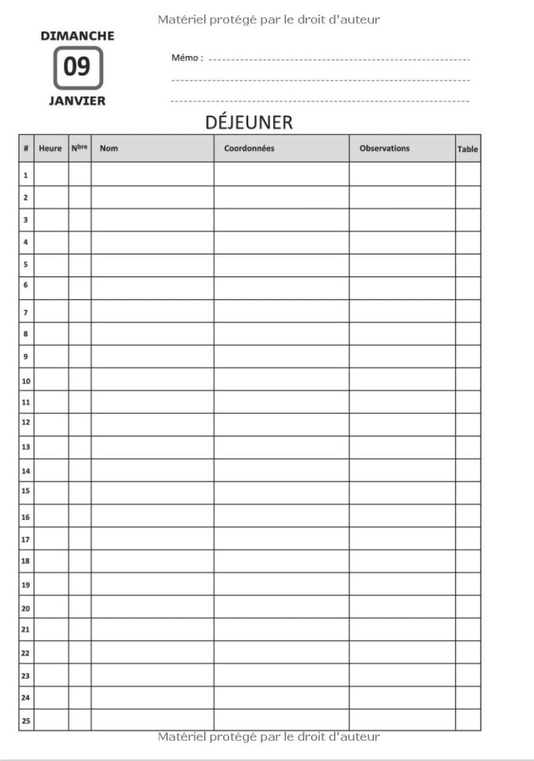 Réservation Restaurant 2022 Carnet Registre Fonctionnel - 2 pages datées par jour (Déjeuner /Dîner)