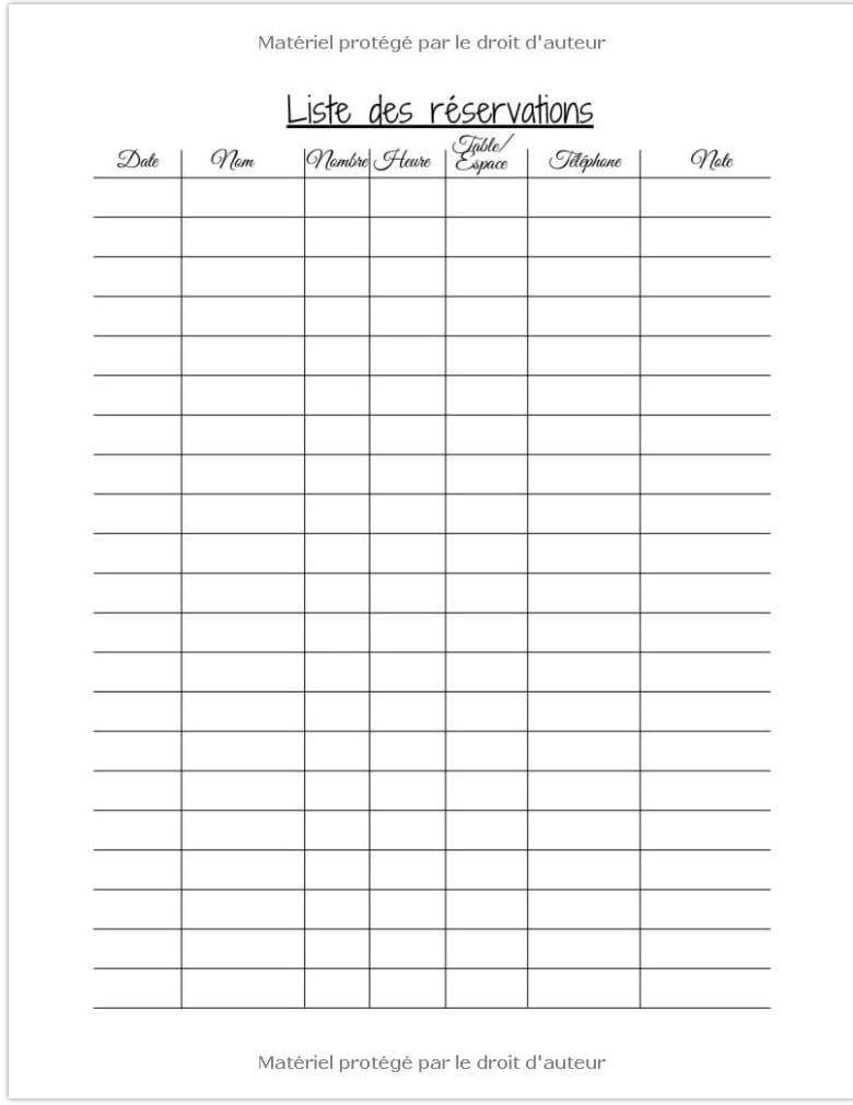 Cahier de réservation Planificateur de réservation. Simple et facile à remplir