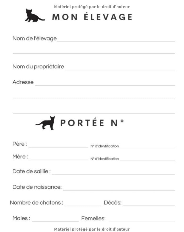 Carnet de naissance pour éleveurs de chats Journal de suivi complet des naissances