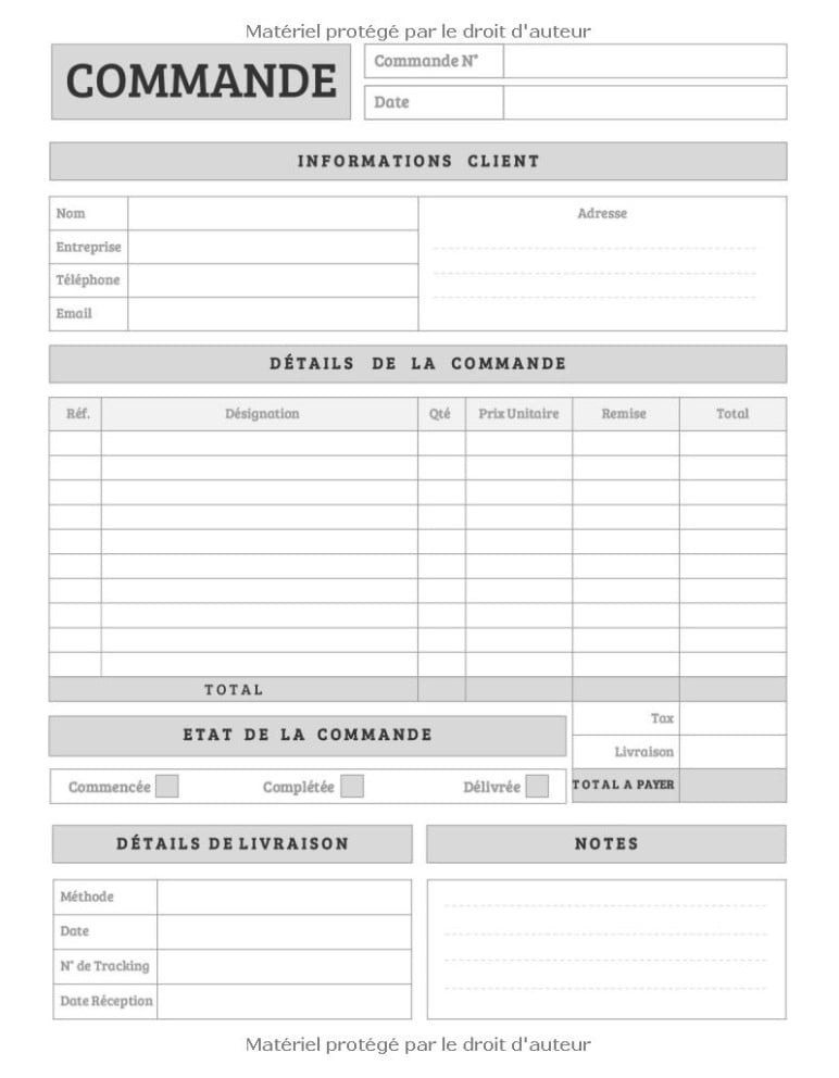 Carnet de Commande Carnet de Commande Auto Entrepreneur