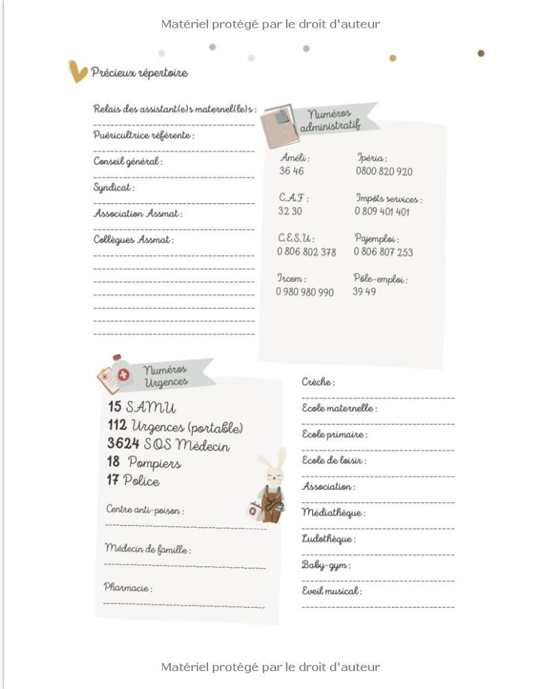 AGENDA Assistante-maternelle super organisée : Plannings de présence, relevés d'heures, pré-déclaration