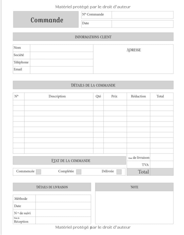 Carnet de Commande Organisateur des commandes clients