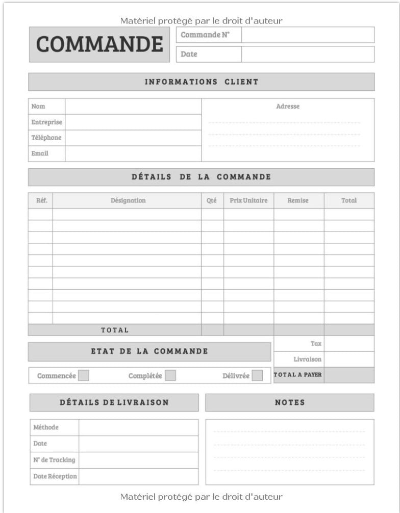 Carnet de Commande Carnet de Commande Auto Entrepreneur,