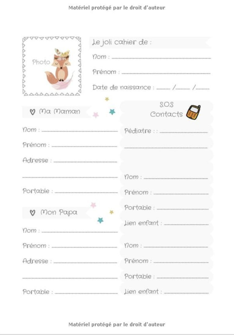 CAHIER DE LIAISON NOUNOU - RENARD - 100 Jours d'accueil / Carnet de liaison parents/nounou
