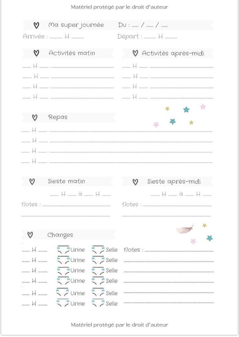 CAHIER DE LIAISON NOUNOU - RENARD - 100 Jours d'accueil / Carnet de liaison parents/nounou