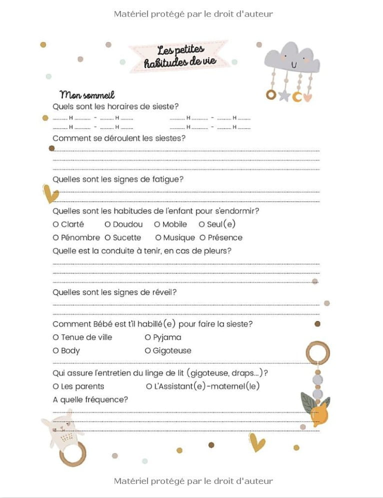 CAHIER DE LIAISON PARENT - ASSISTANT(E)-MATERNEL(LE) - CRECHE
