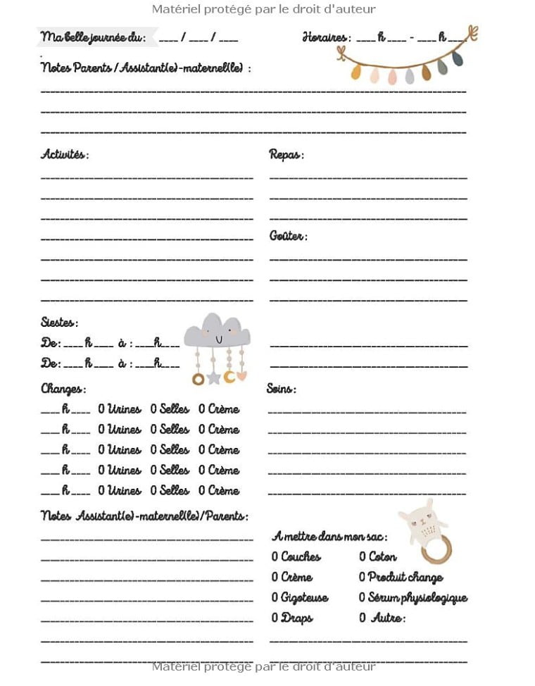Une année de bonheur avec ma Nounou Cahier de liaison Parents Assistante-maternelle
