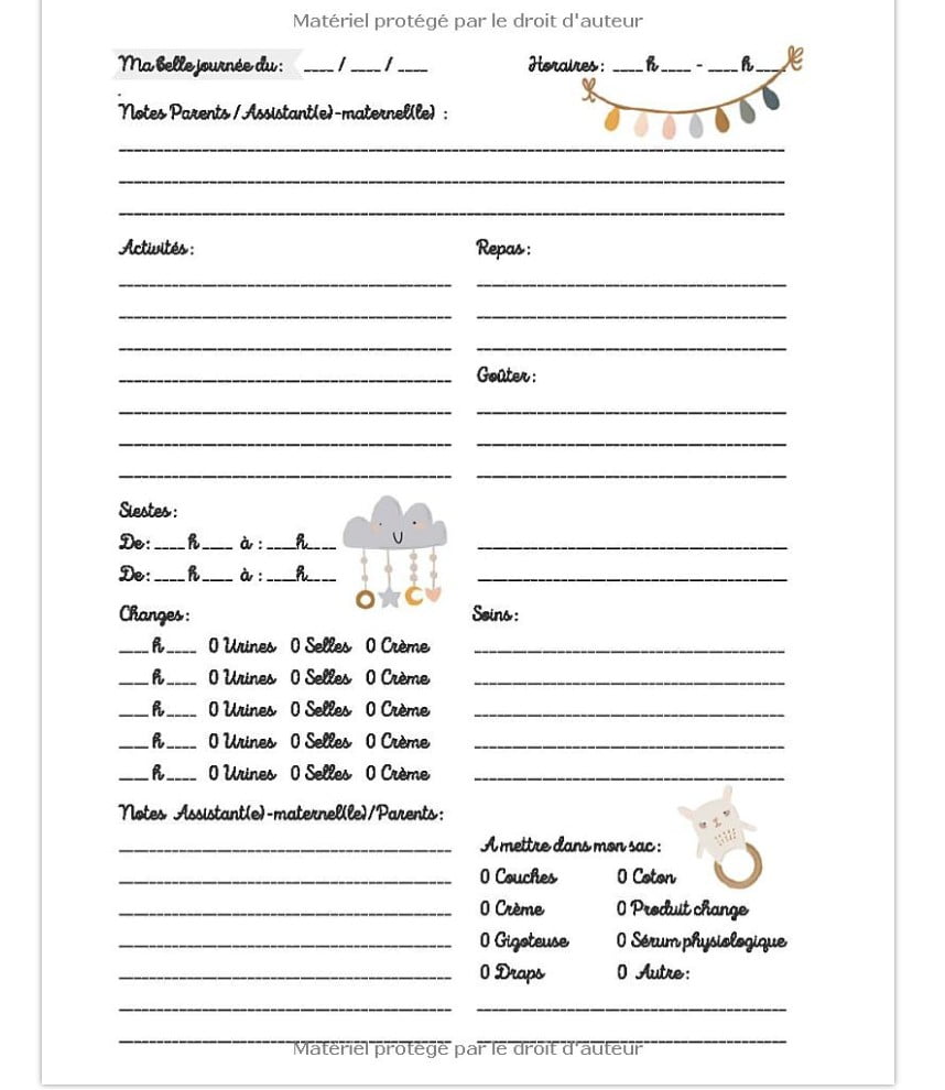 Une année de bonheur avec ma Nounou  Cahier de liaison Parents Assistante-maternelle