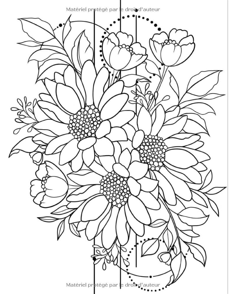 Fleurs Relaxantes Livre de coloriage pour adultes avec des motifs floraux