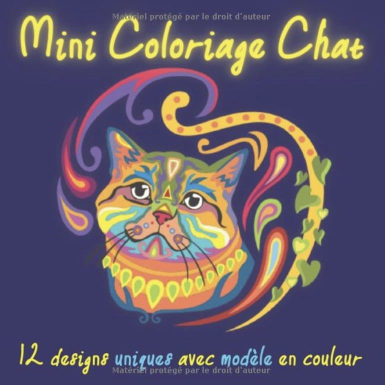 Mini Coloriage Chat 12 Designs Uniques avec Modèle en Couleur