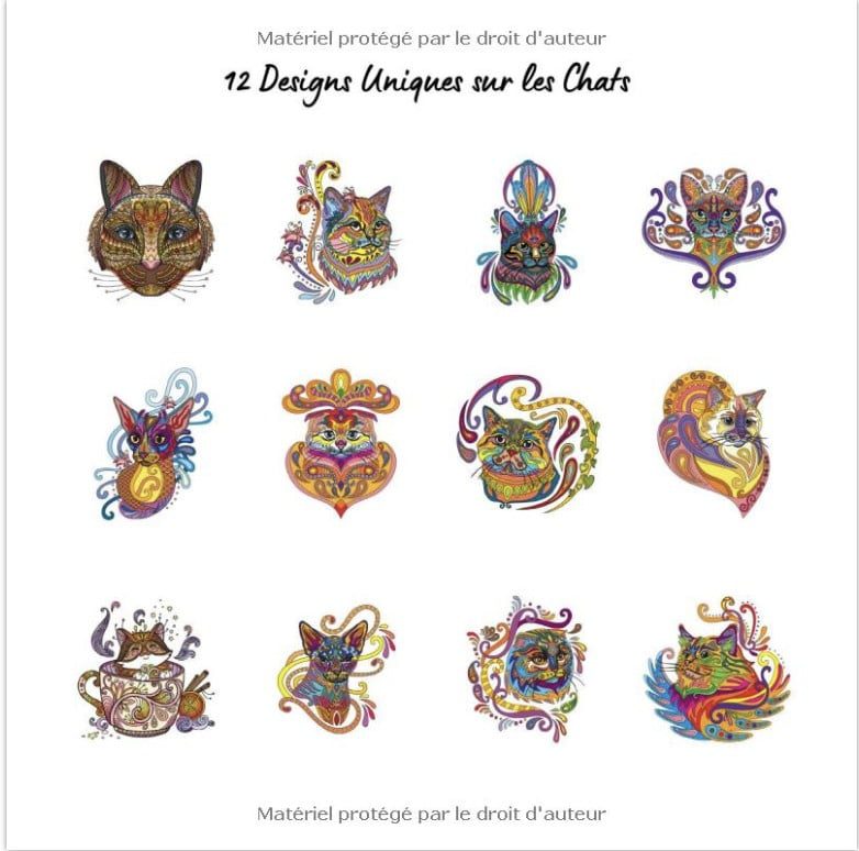 Mini Coloriage Chat 12 Designs Uniques avec Modèle en Couleur