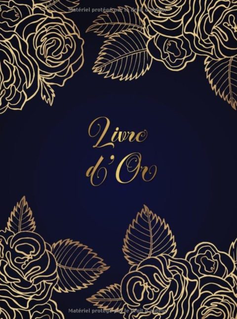 Livre d'Or Mariage, Pacs, Fiançailles, Anniversaire Couverture rigide, Doré & Bleu