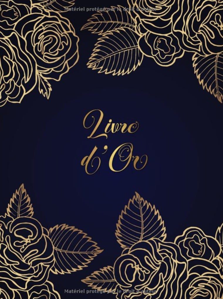 Livre d'Or Mariage, Pacs, Fiançailles, Anniversaire Couverture rigide, Doré & Bleu