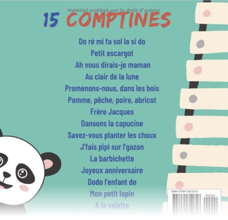 15 partitions de comptines pour enfants - Volume 1 pour piano ou xylophone - dès 3 ans