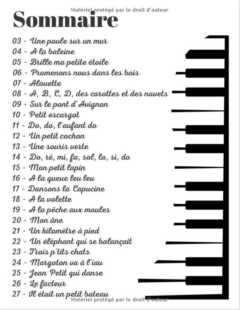 PARTITIONS PIANO - 50 Comptines Françaises pour Enfants Partitions piano simplifiées pour les Débutants