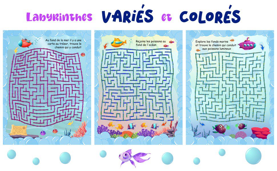 Labyrinthes sous l’eau Cahier de labyrinthes en couleurs sur la mer pour enfants