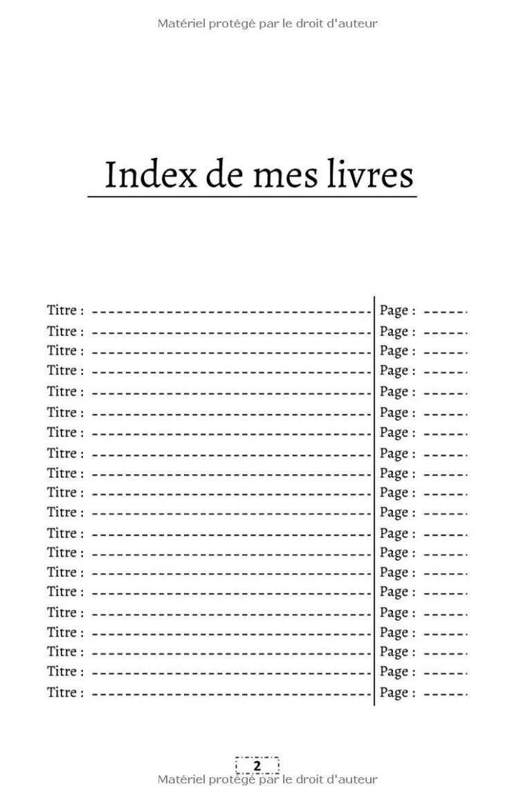Carnet de lecture à remplir