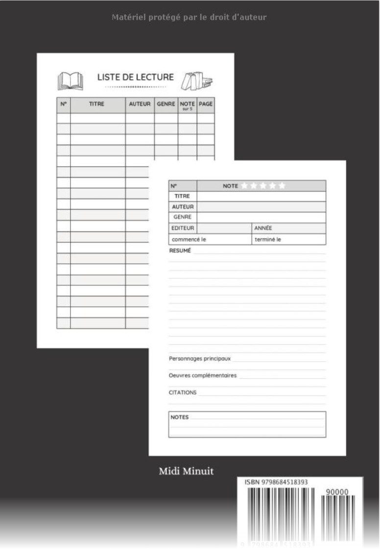 carnet de lecture à remplir 120 fiches de lecture à compléter