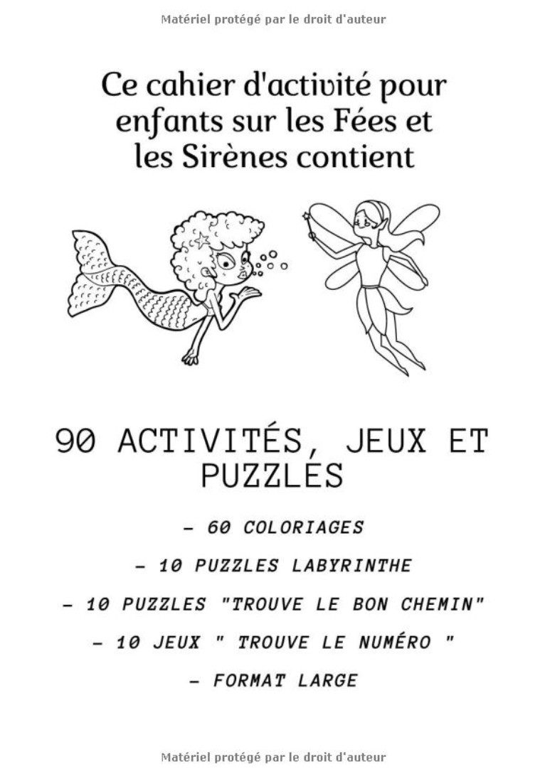 Cahier d'activité Fée et Sirène Pour enfants 4-8 Ans - Livre D'activités Préscolaire avec 90 Activités