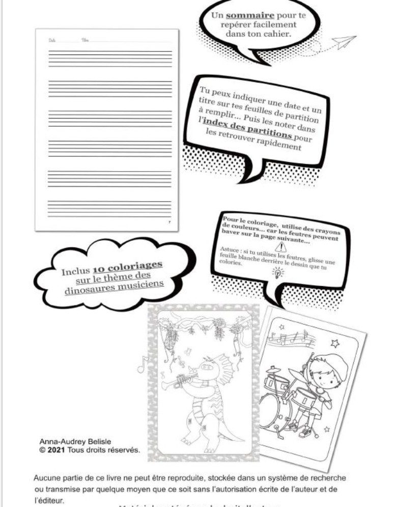 Cahier de musique 6 grosses portées par page, Carnet partition pour enfant. Grand format, A4 21x 29,7 cm