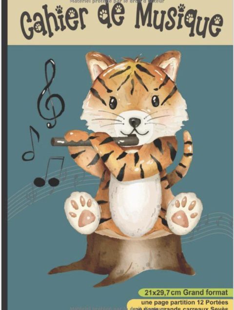 Cahier de Musique avec portées et page carreaux Seyès pour cours solfège et chant