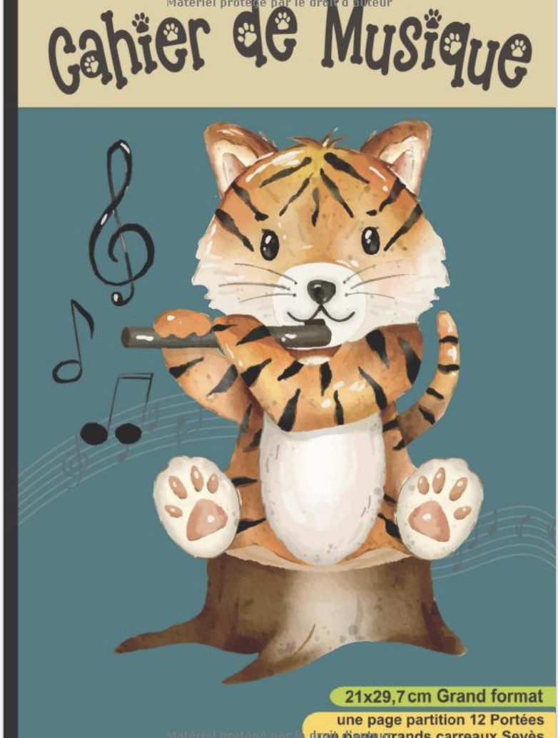 Cahier de Musique avec portées et page carreaux Seyès pour cours solfège et chant