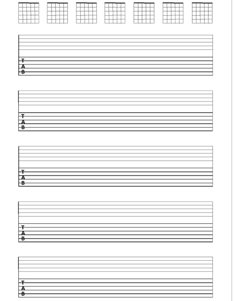 Cahier Tablatures Guitare Guitare 6 Cordes, 5 Tablatures avec Partitions et 7 Diagrammes d'Accords par Page,