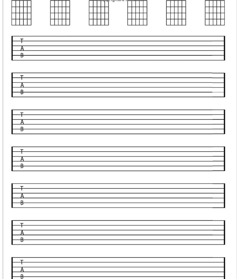 Guitar Tab Notebook for 6 string guitar 120 pages 8.5x11 blank guitar tab