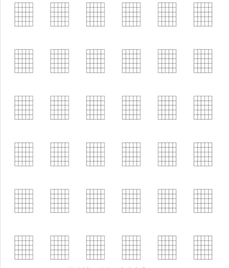 Grilles d'Accords Vierges pour Guitare Diagramme d'Accords - Cahier de Guitare / 6 x 6 Diagrammes par Page