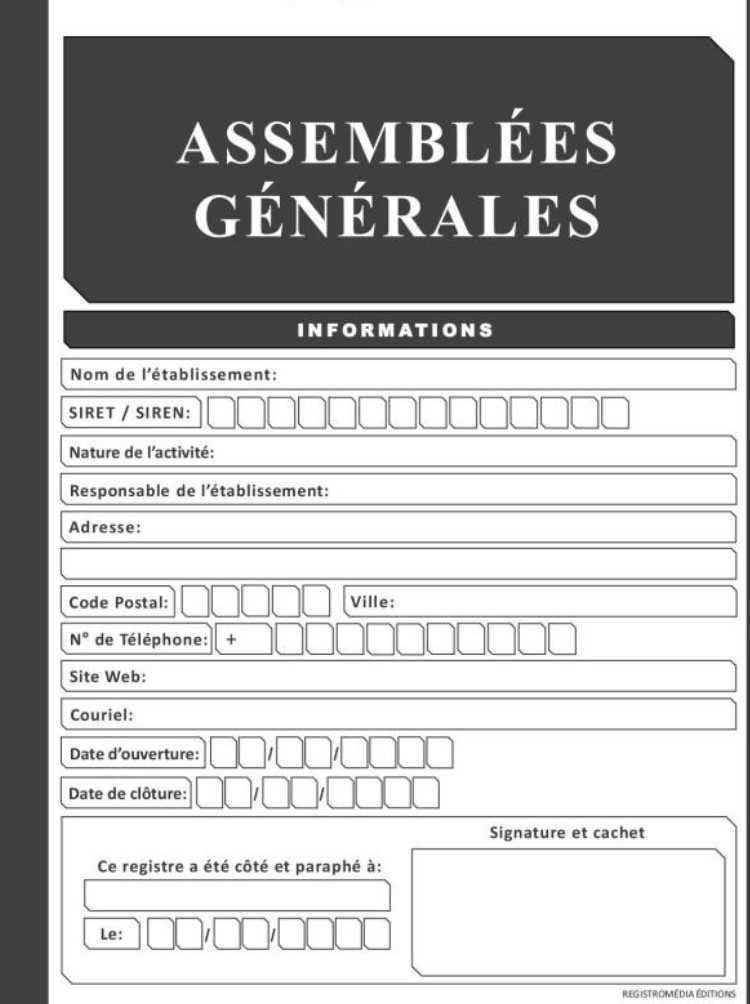 Registre Assemblées Générales Registre pour les Procès-Verbaux de Sociétés et Associations 120 Feuillets Numérotés Format A4