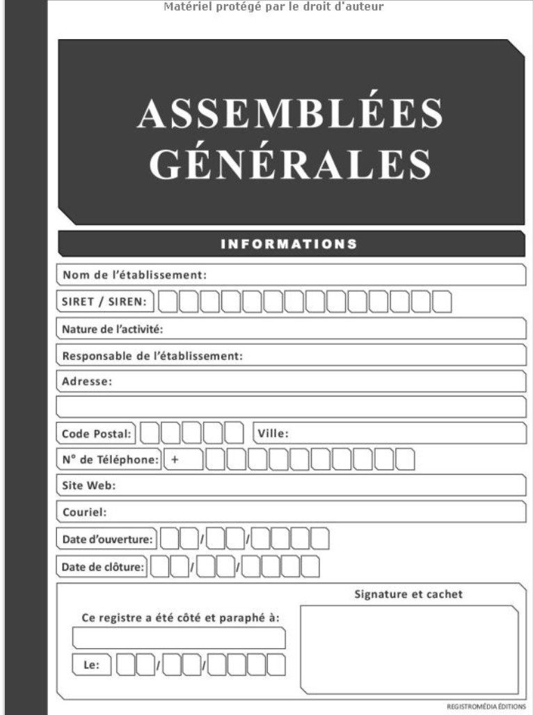 Registre Assemblées Générales Registre pour les Procès-Verbaux de Sociétés et Associations