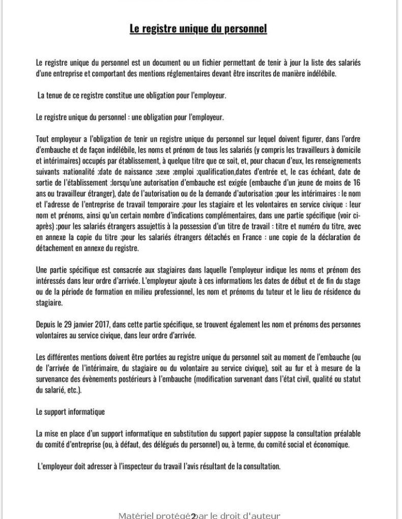 registre des personnels enregistrement règlementaire des personnels en entreprise/