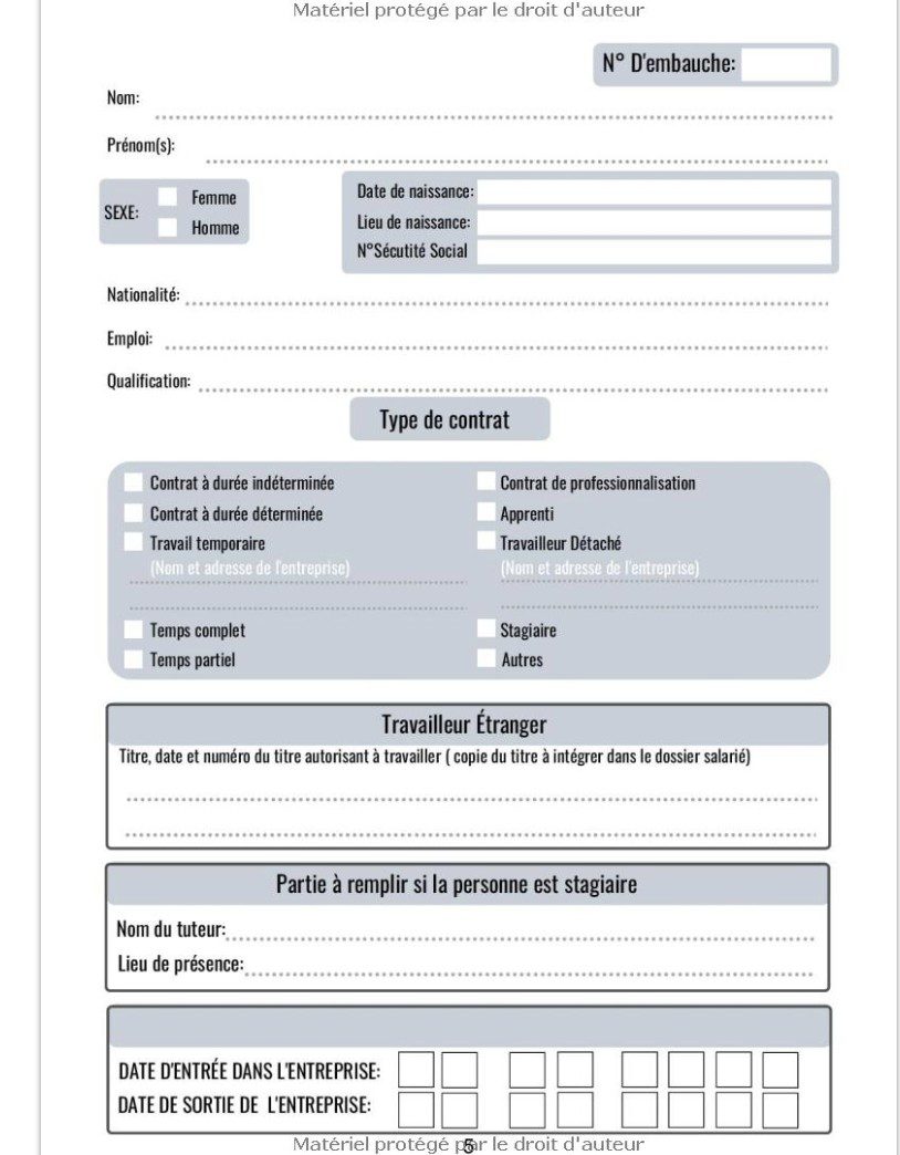 registre des personnels enregistrement règlementaire des personnels en entreprise/