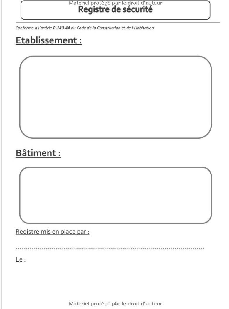 Registre de sécurité incendie ERP -