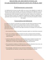 REGISTRE DE SÉCURITÉ INCENDIE réglementation des ERP, pour les établissement recevants du public